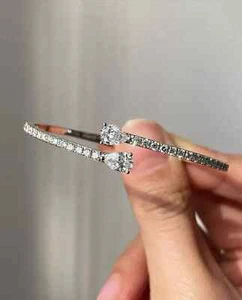 14K White Gold Plated 3Ct Lab Created Pear Cut Diamond Women Bangle Bracelet 7" - Picture 1 of 4