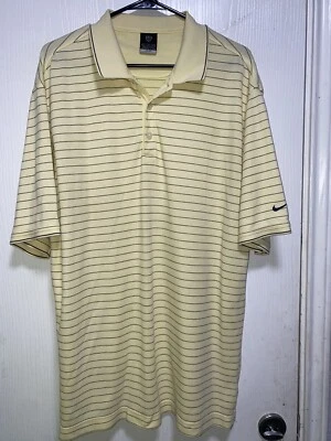 Camisa polo de golf Nike para hombre talla XL amarilla blanca rayas Dri-Fit Performance Foto 1 de 4