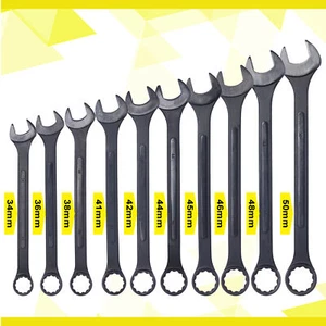 10 Pcs 34-50mm Metric Jumbo Combination Wrench Set  w/ Pouch, Black-Oxide - Picture 1 of 21