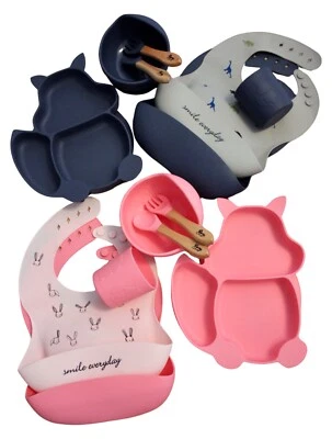 8 Teilig Silikon Kindergeschirr / 8 piece Silikon Feeding set kids - Bild 1 von 3