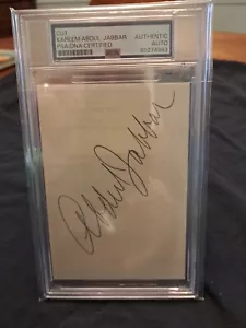 Kareem Abdul-Jabbar signed 3x5 Cut PSA DNA Slabbed Auto Lakers HOF - Picture 1 of 3