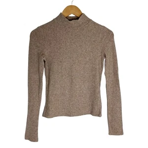 Vince Long Sleeve Rib Mock Neck Sweater Tan Women's XS Pullover Fitted - Picture 1 of 5