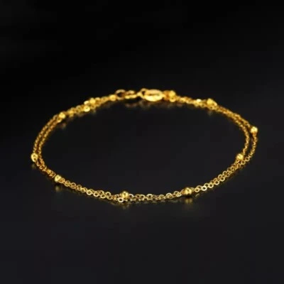Brazalete de eslabones mini cuentas cadena O oro amarillo sólido real de 18 quilates para mujer 6,7" L Foto 1 de 2