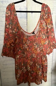 Torrid Sz 4X Orange Floral Boho Stule Short Sleeve Top - Picture 1 of 3