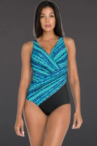 NWOT black & blue Spectrum Miraclesuit Oceanus one piece swimsuit size 10 - Picture 1 of 1