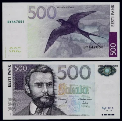 ESTONIA 500 KROONI P-89B 2007 EURO BARN SWALLOW UNC MONEY BILL EU BANK NOTE - Image 1 of 4
