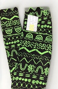 NWT LuLaRoe ONE SIZE OS (2-10) Black Neon Green Horseshoes & Shamrocks Leggings - Picture 1 of 9