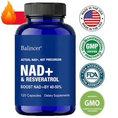 NAD+ Resveratrol 1000mg Anti-Aging Sleep Aid Antioxidant Sports Energy Young - Image 1 of 4