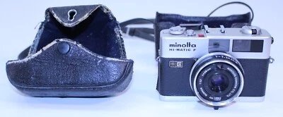 Minolta Hi-Matic F E Compact Point & Shoot Film Camera w Case 35mm Rokkor Metal - Image 1 of 4