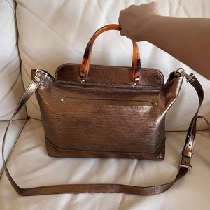 Bandolera/bolso de mano vintage SAS de cuero bronce metálico con asa de aspecto de carey - Imagen 1 de 10