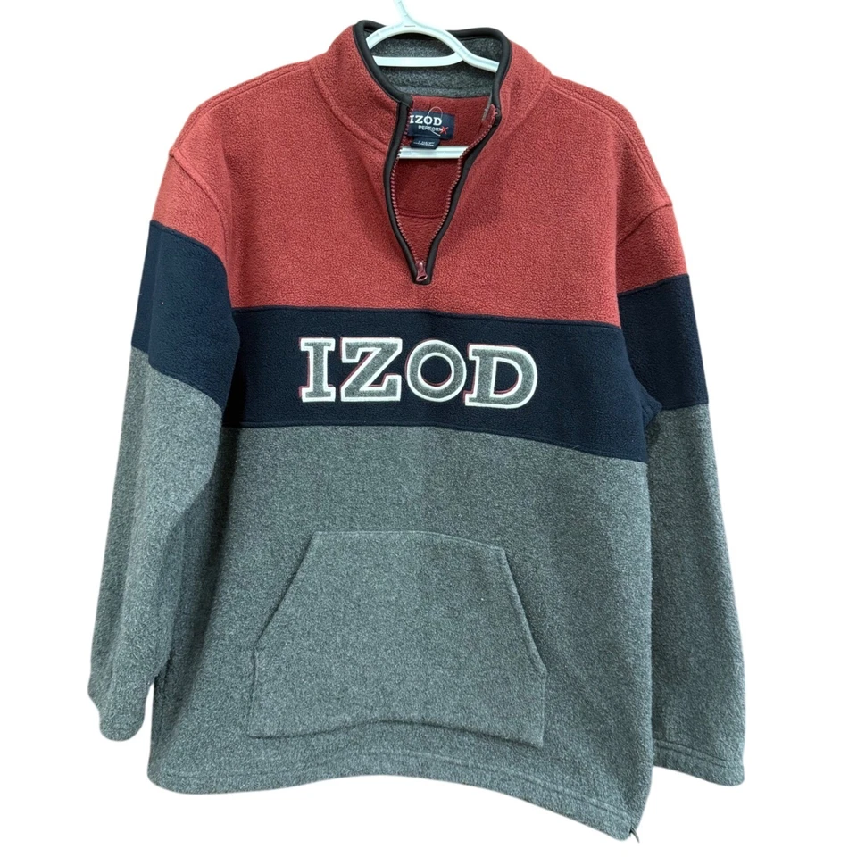 IZOD Performance Fleece Pullover Sweater Youth Large (14/16) Red Navy Gray - Image 1 of 4