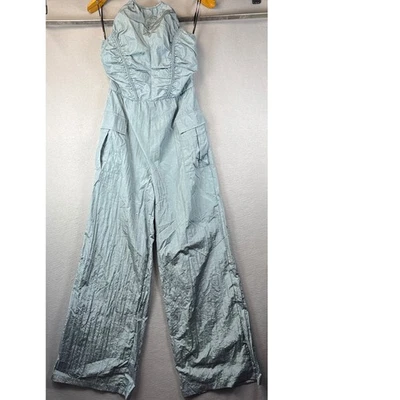 Nuevo con etiquetas Mono Forever 21 verde azulado cuello halter sin mangas pierna ancha bolsillo cargo talla S Foto 1 de 4