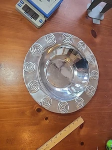 Vtg Holland Boone Polished Pewter 14.25" Round Decorative Dish Bowl With Swirl  - Bild 1 von 10