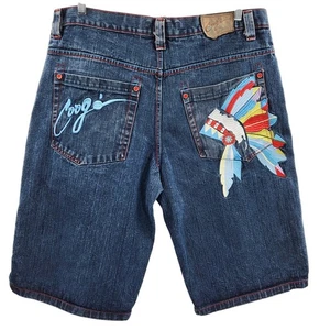 Vintage 90s Coogi Blue Denim Shorts Jorts Embroidered Multicolored Men's Size 40 - Picture 1 of 14