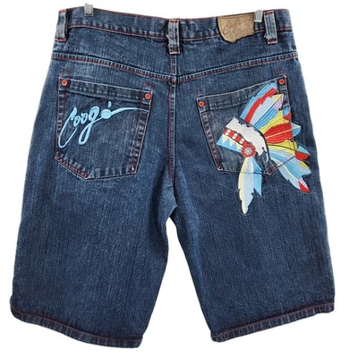 Vintage 90s Coogi Blue Denim Shorts Jorts Embroidered Multicolored Men's Size 40 - Image 1 of 4