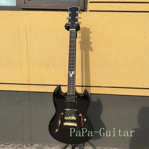 Guitarra Eléctrica Negra SG Cuerpo Semi Hueco Incrustación Águila Palisandro Diapasón Guitarra - Imagen 1 de 8