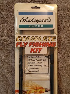 Kit completo de pesca con mosca Shakespeare sellado de colección caña con mosca de 8 pies y accesorios Foto 1 de 4