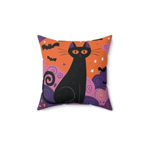 Halloween Black Cat Throw Pillow and Cover – Spooky Home Decor Accent Cushion - Picture 1 of 13