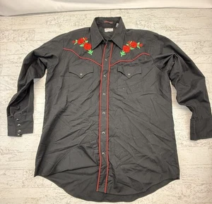 Camisa a Presión ELY DIAMOND Western Pearl Para Hombres Grande Negra Roja Floral Rodeo Vaquero - Imagen 1 de 7