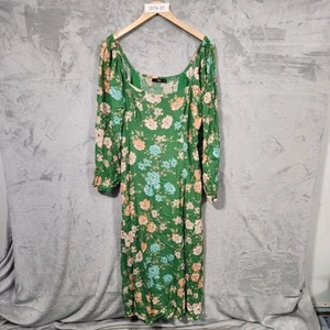 SPORTSGIRL DRESS WOMENS SIZE 18 GREEN FLORAL MAXI LONG 100% VISCOSE L/SLEEVE - Picture 1 of 12