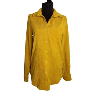 Nasty Gal Size L Shirt Mustard Yellow Button Down Long Sleeve Corduroy Oversized - Picture 1 of 9