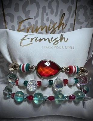 ¡NUEVO! PULSERAS ERIMISH - Dijes de Navidad rojos, verdes y dorados Foto 1 de 3