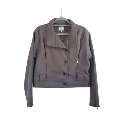 Armani Collezioni Gray Wool Cashmere Office Short Moto Jacket, Women Size 10 - Image 1 of 4