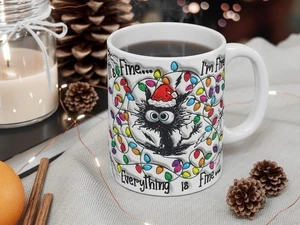 It's Fine Everything is Fine Tasse, Weihnachtstasse, Puff Lustige Katze Tasse - Bild 1 von 5