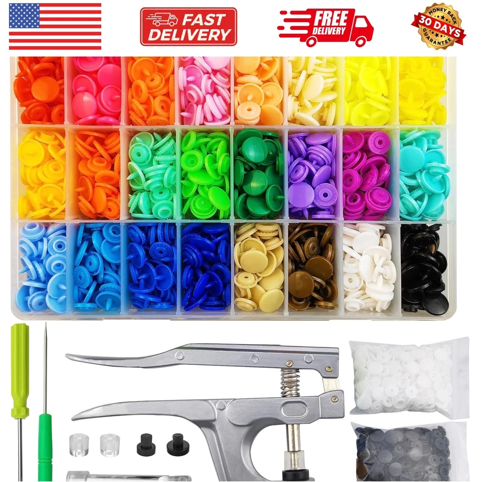 460 Sets 24colors Plastic Snaps and Tool Set for Sewing Clothing Crafting Diaper