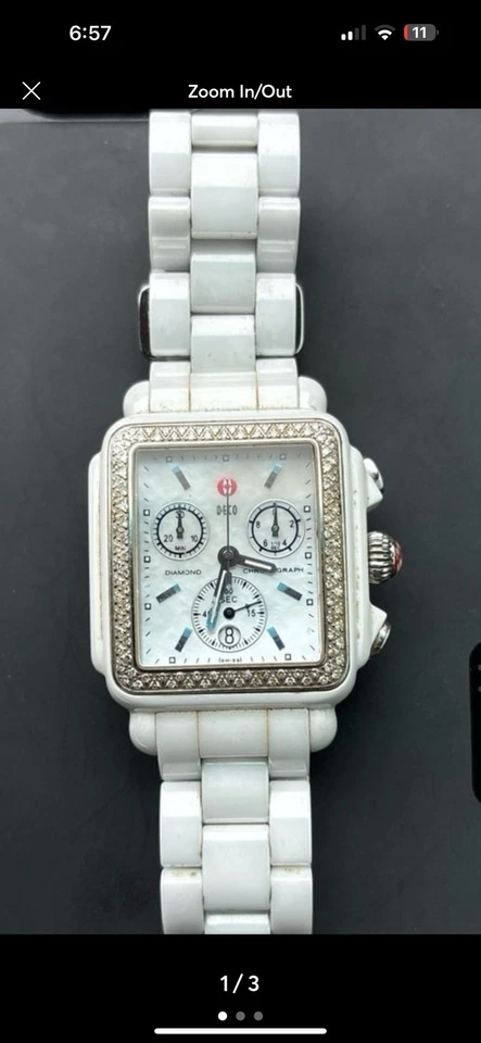 Michele Deco 33mm Ceramic Diamond MOP Chronograph MWW06F00002 Ladies Watch - Image 1 of 4