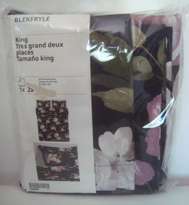 IKEA BLEKFRYLE King Bettbezug mit 2 Kissenbezügen schwarz rosa grün Blumen Baumwolle - Bild 1 von 8