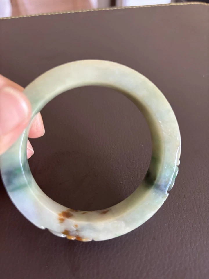 Certified  Natural Grade A Jadeite Jade Bangle Green And Yellow And Red  55mm - Image 1 of 4