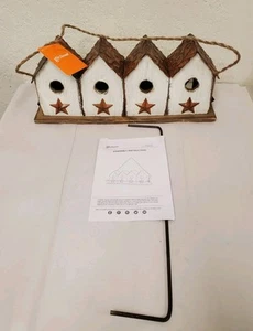 Glitzhome 17 Zoll Gewaschenes weißes 4-Zimmer-Villa Vogelhaus aus Altholz mit Sitzstange - Bild 1 von 10