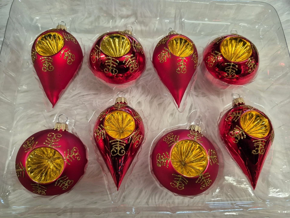 Reflex Christbaumkugel Weihnachtskugel Christbaumschmuck Krebs Lauscha rot gold - Bild 1 von 4