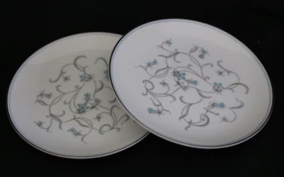 2 Noritake Alicia BREAD PLATE 's (set of TWO) grey & blue flowers and scrolls - Image 1 of 3