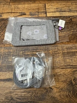 Vera Bradley Gray Floral Lighten Up Zip ID Case & Lanyard NWT - Изображение 1 из 4