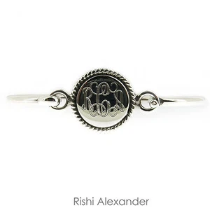 Pulsera personalizada con borde de cuerda de plata esterlina .925 con monograma bebé adolescente adulto - Imagen 1 de 8