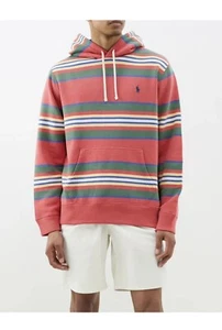 POLO RALPH LAUREN Men’s Coral Red Multi Oversized Striped Hoodie Size S NWT RARE - Picture 1 of 13