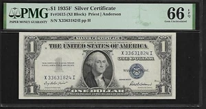 US 1 $ 1935F PMG 66 EPQ UNC Fr #1615 Silver Certificate Priest/Anderson - Picture 1 of 4
