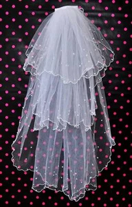 Velo de novia blanco marfil 3T perlas con cuentas sin peine - Imagen 1 de 3
