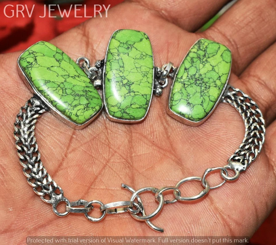 Pulsera Peridoto Turquesa Cobre Verde Hecha a Mano Joyería Talla 7"-8" U267-A130 Foto 1 de 1