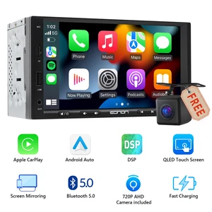 Apple CarPlay 7" Double 2Din Car Stereo Radio Android Auto Touch Screen + Camera - Picture 1 of 17