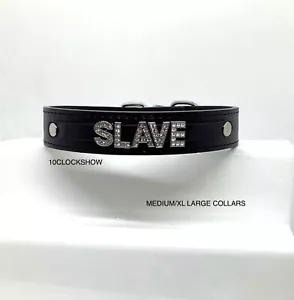 Bdsm black neck collar slave sissy gay sub choker bondage kit kink cosplay M/L - Picture 1 of 10