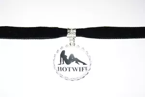 HOTWIFE Charm BBC Black Velvet Choker Fetish Necklace Jewellery Bondage Collar - Picture 1 of 2