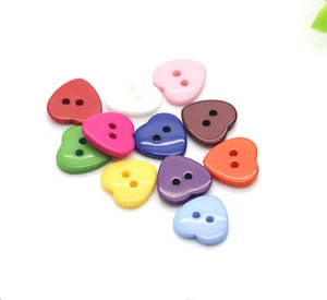 12PCS Coloured Resin Heart Shaped Two Hole Flat Buttons Craft DIY Kids 15*15MM - Picture 1 of 13