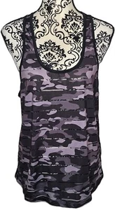 ZYIA Active Womens Havana Racer Back Tank Top Size L Black Camo Sheer Stripes - Picture 1 of 5
