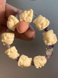 Craved Natural Phytelephas Macrocarpa With Blue Moonstone and Fluorit Bracelet - Bild 1 von 8