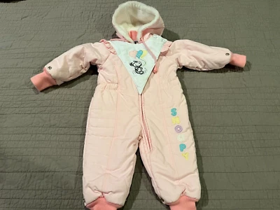 Baby Girl's SNOOPY By Mighty-Mac Pink Hooded Zip Up Snowsuit Bunting Size 3-6 m - Image 1 of 4
