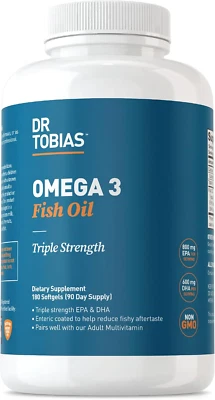 Aceite de pescado Omega-3 2000 mg, triple fuerza con 800 mg EPA y 600 mg DHA - 180 blando Foto 1 de 4