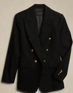 Banana Republic Size 2 Slim Fit Icon Double Breasted Blazer Jacket In Black NWT - Picture 1 of 6